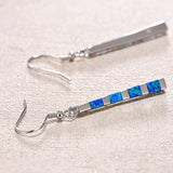 October Birthstone 925 Sterling Silver Blue / White Fire Created Opal Hook Dangle Earrings Dainty Long Striped Drop Earrings Fine Jewelry for Women