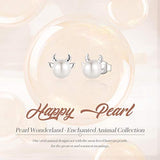 Sterling Silver Freshwater Pearl Ox Stud Earrings Animal Earrings Tiny Small Single Pearl Fine Jewelry for Women Teen Girls