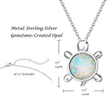Sterling Silver Turtle Necklace White Created Opal Cute Pendant Necklace Small Dot Round Disc Fine Jewelry For Women Girls 16+2 inch Extender