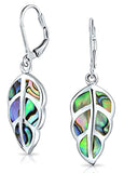 Rainbow Shell Nature Iridescent Leaf Drop Dangle Leverback Abalone Earrings For Women For Teen 925 Sterling Silver
