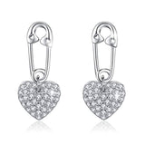 925 Sterling Silver paperclip Heart with Zircon Stud Earring Jewelry Gift for Mom and Daughter