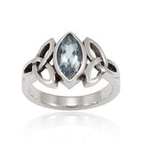 925 Sterling Silver Triquetra Celtic Knot 12mm Genuine Blue Topaz Band Ring - Nickel Free