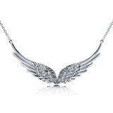Rhodium Plated Sterling Silver Cubic Zirconia CZ Angel Wings Fashion Pendant Necklace - Halloween Jewelry