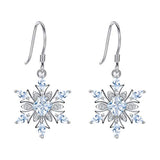 Women's 925 Sterling Silver Zircon Ear Accessory Jewelry Winter Sparkle Snowflake Hook Earrings