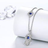 Eye Necklace Women 925 Sterling Silver Hamsa Hand Pendant Protective Amulet Gift Crystal Cubic Zirconia Jewelry