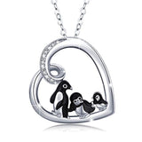 Silver Penguin Heart Pendant Cute Animal Necklace 