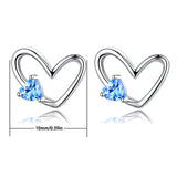 925 Sterling Silver  Heart Earrings with Blue Cubic Zirconia Stud Earrings