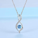 S925 Sterling Silver CZ Infinity Blue Topaz Gemstone Necklace Pendants For Women