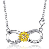 Silver Infinity Sunflower Pendant Necklace 