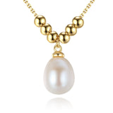 Round beads yellow gold plated design freshwater pearl pendant S925 sterling silver necklace