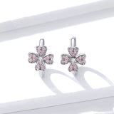 925 Sterling Silver Shining Pink FlowerEarrings for Women Silver 925 Jewelry