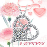 Love Heart Mom with CZ Necklaces for Women Sterling Silver Love You Forever Mother Heart Pendant Necklace For Mom Grandma Mother Wife