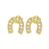 Golden Arched Stud Earring Cubic Zircon 925 Sterling Silver