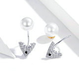 925 Sterling Silver Pearl Earrings Shark Animal Dangle Earing Fashion Jewelry