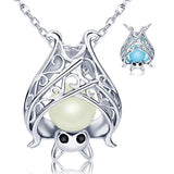 Silver Bat Necklace Cute Animal Glowing in The Dark Halloween Jewelry