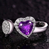 Fine Jewelry Gifts for Women 925 Sterling Silver Natural Gemstone Amethyst Heart Ring