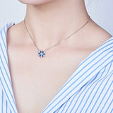S925 Blue Enameled Snowflake Pendant Necklaces for Woman, Platinum/Adjustable