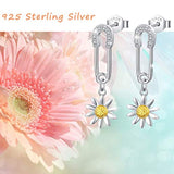 Daisy Flower Earrings for Women,Sterling Silver Cute Flower Paperclip Dangle Drop Earrings Gift for Women Teen Daughter