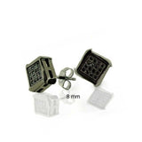 Black Geometric Pave CZ Cubic Zirconia Square Stud Earrings For Men For Women Black Plated 925 Sterling Silver