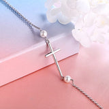 S925 Sterling Silver Sideways Cross Pearl Bracelet For Women