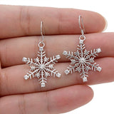 Women's 925 Sterling Silver CZ Winter Party Snowflake Hook Dangle Earrings Clear