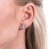 Rhodium Plated Sterling Silver Cubic Zirconia CZ Hamsa Hand Fashion Stud Earrings