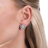 Rhodium Plated Sterling Silver Cubic Zirconia CZ Snowflake Fashion Stud Earrings