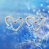 925 Sterling Silver  Heart Earrings with Blue Cubic Zirconia Stud Earrings