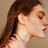 Yellow Gold Plated 925 Sterling Silver Threader Chain Long Tassel Drop Minimalist Pull Through Earrings For Women Girls