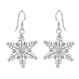 Women's 925 Sterling Silver CZ Winter Party Snowflake Hook Dangle Earrings Clear