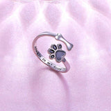 Paw Print Ring 925 Sterling Silver Always in My Heart Adjustable Pet Animal Wrap Open Ring for Women Dog Lover Claw Jewelry