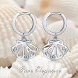 Sterling Silver Seashell Hoop Earrings with Swarovski Crystal, Jewelry Collection for Women Girls