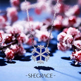 S925 Blue Enameled Snowflake Pendant Necklaces for Woman, Platinum/Adjustable