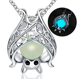 925 Sterling Silver Bat Necklace Cute Animal Glowing in The Dark Halloween Jewelry Gift for Women Girl
