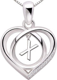 Sterling Silver Initial Letter Alphabet Love Heart Cubic Zirconia Pendant Necklace