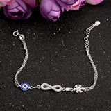 925 Sterling Silver CZ Blue Evil Eye Figure 8 Infinity Snowflake Flower Link Bracelet