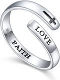 S925 Sterling Silver Inspirational Adjustable Faith Cross Love Ring for Women