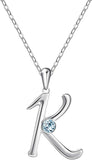S925 Sterling Silver Alphabet with blue cubic zirconia Necklace Initial Jewelry For Women
