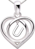 Sterling Silver Initial Letter Alphabet Love Heart Cubic Zirconia Pendant Necklace