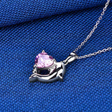 Dolphin Necklace, 925 Sterling Silver Cubic Zirconia Love Heart Birthstones Pendant Necklaces,Jewelry for Women