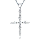 14K White Gold Cross CZ Pendant Necklace For Women