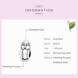 925 Sterling Silver Bird Animal Metal Beads  Fashion Jewelry For Women