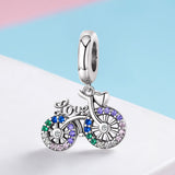 S925 Sterling Silver Oxidized Zirconia Bicycle Dangle Charms