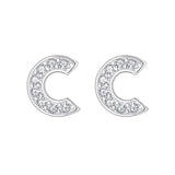 925 Sterling Silver Pave Cubic Zirconia Fashion Initial Alphabet Letter Stud Earrings Clear