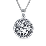 Astrology Horoscope Disc Medallion Pendant Necklace Zodiac Sign For Men For Women Antiqued 925 Sterling Silver 12 Signs