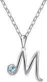 S925 Sterling Silver Alphabet with blue cubic zirconia Necklace Initial Jewelry For Women