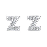925 Sterling Silver Pave Cubic Zirconia Fashion Initial Alphabet Letter Stud Earrings Clear