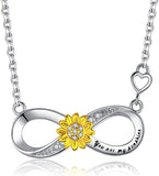 Infinity Sunflower Pendant Necklace S925 Sterling Silver Forever Love”Christmas Jewelry Gifts for Women Girls