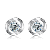 Rotating Love Rose Studded Zircon 925 Sterling Silver Stud Earrings Simple Earrings Jewelry