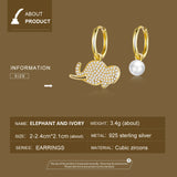 925 Sterling Silver Protect Animal Elephant Pearl Earrings for Women Gold Color Fashion Jewelry